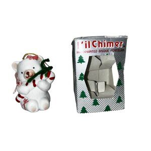 Vintage Lil Chimers Christmas Ornament Jasco Bisque Porcelain Polar Bear‎ Bell